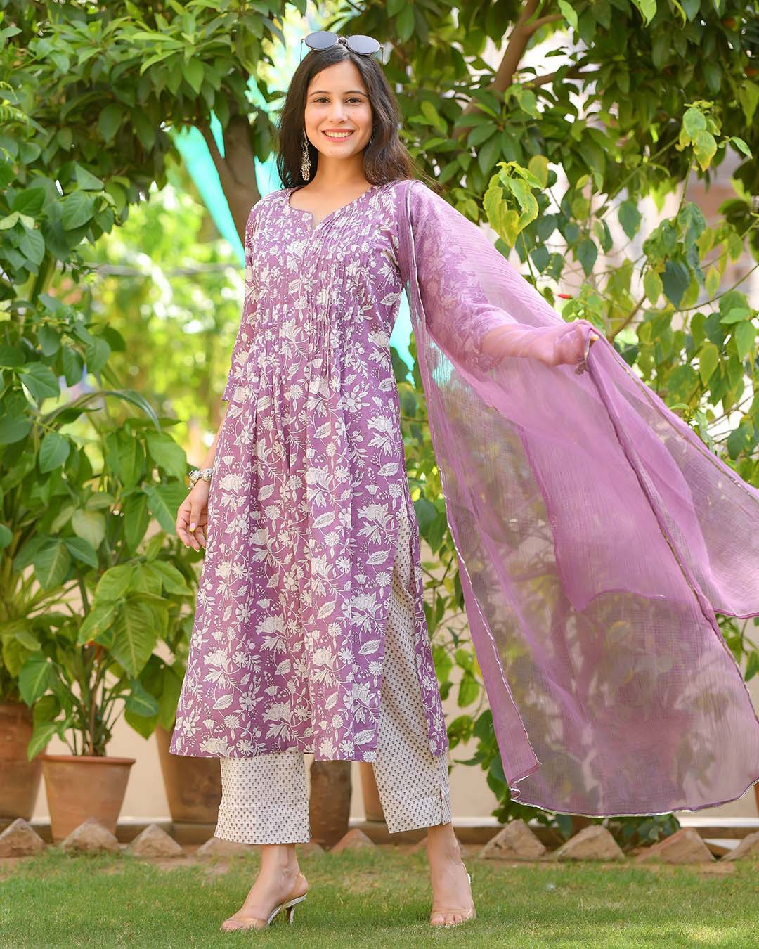 RX40 Purple Ktd Cotton Printed Kurti With Bottom Dupatta Catalog